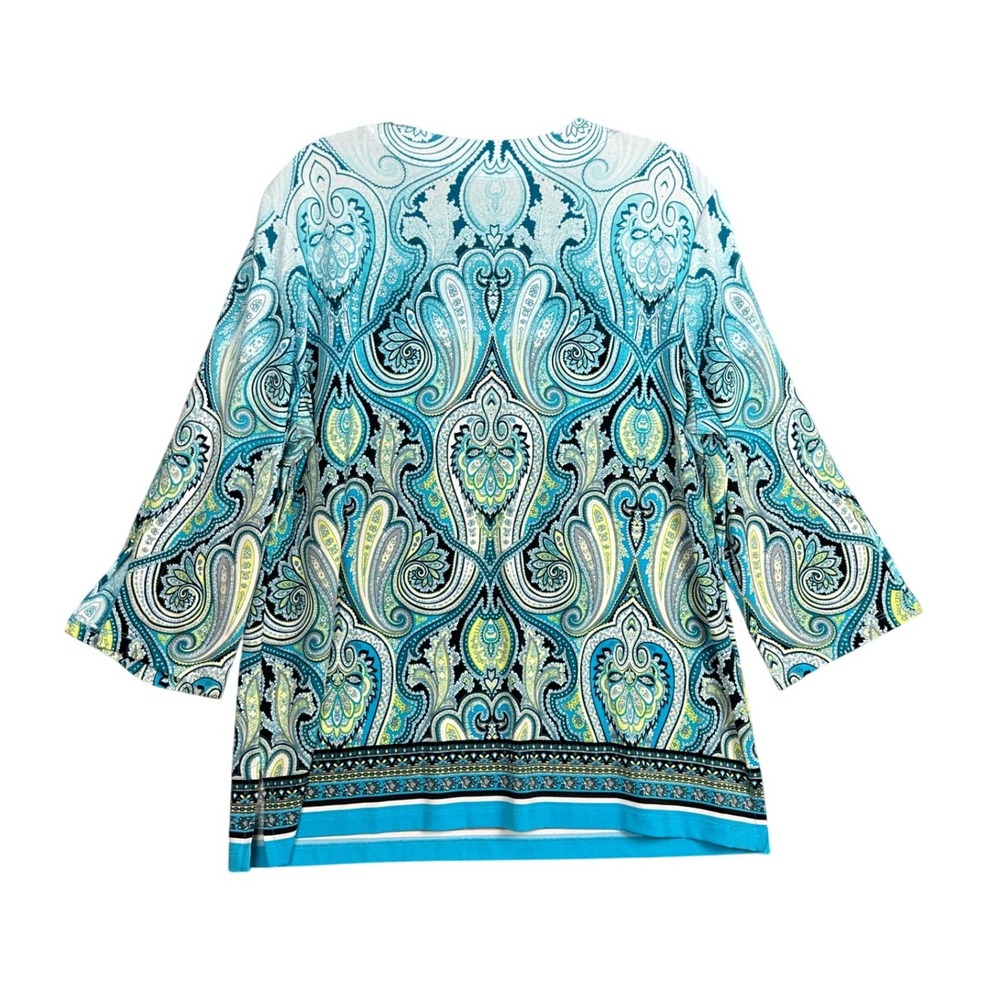 JM Collection Blouse Womens Petite L Blue Paisley Beaded Soutache 3/4 Sleeve Top - Picture 6 of 11
